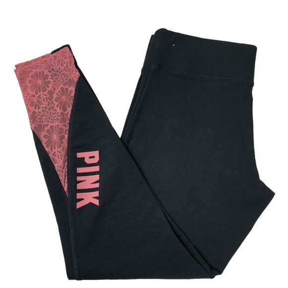 PINK Victoria's Secret Pants - Victorias Secret PINK Women's Yoga Pants Large Black Elastic Waist Lace Leggings